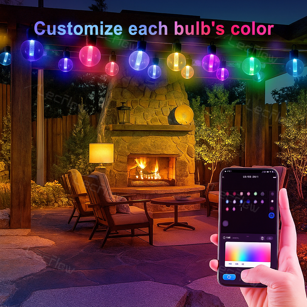 RGBIC Outdoor Bulb String Lights Smart Patio String Lights Weatherproof Garden Lights