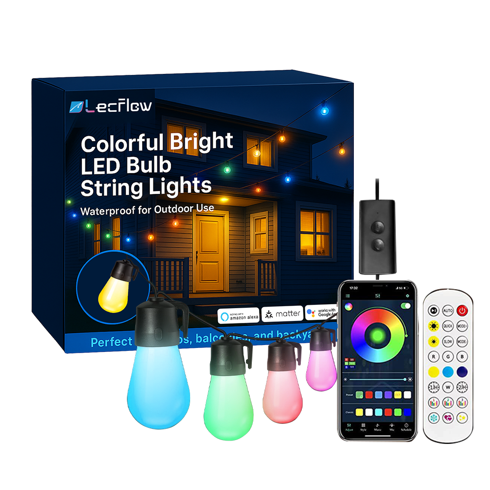 Smart LED Outdoor Bulb String Lights RGBIC Weatherproof Yard Lights