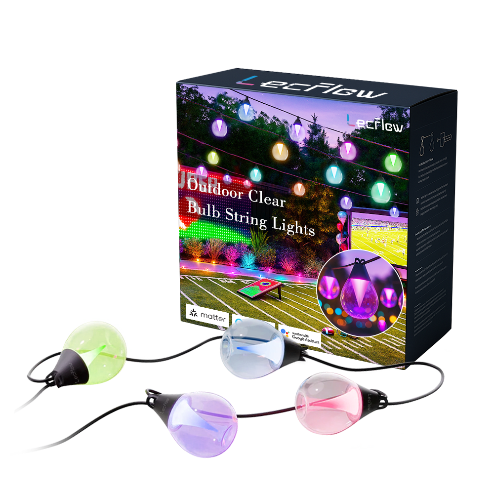 Outdoor Clear Bulb String Lights RGBICW Color Changing LED Patio Lights for Backyard/Balcony