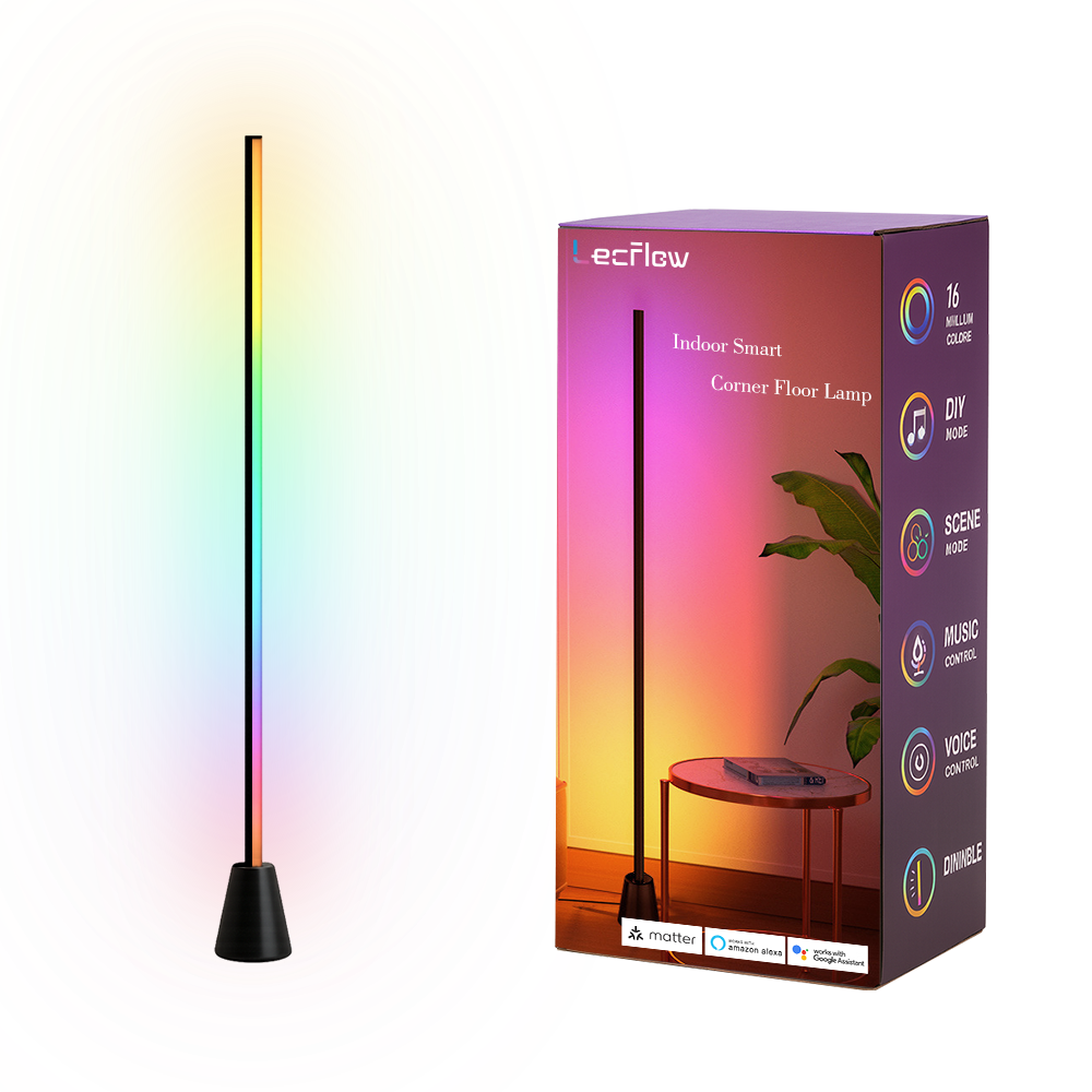 Indoor Smart Corner Floor Lamp RGBICW LED Standing Light for Living Room/Bedroom