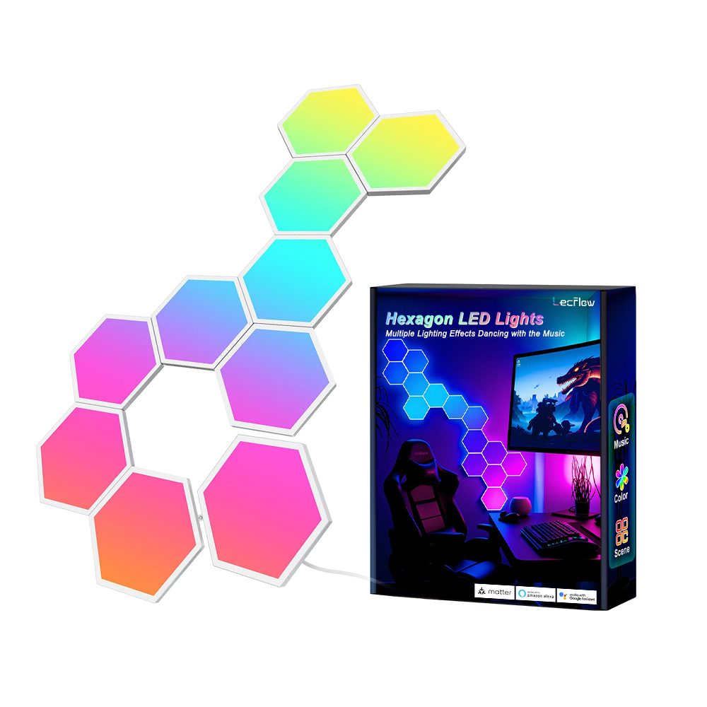 RGBIC Hexagon Light Panels LED Gaming Wall Lights DIY Geometry for Gaming Room/Living Room/Bedroom Decor