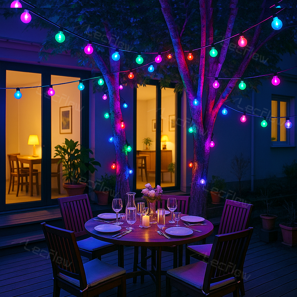 RGBIC Outdoor Bulb String Lights Smart Patio String Lights Weatherproof Garden Lights
