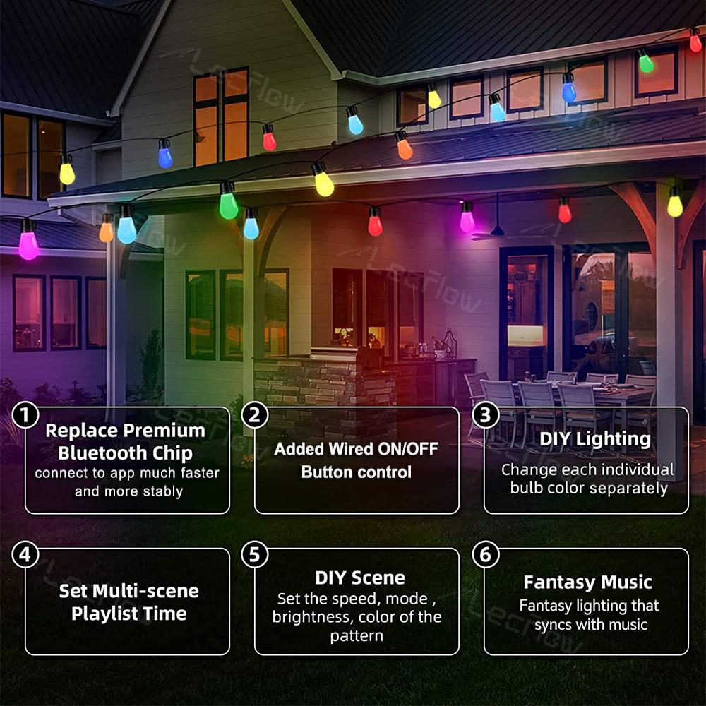 Smart LED Outdoor Bulb String Lights RGBIC Weatherproof Yard Lights