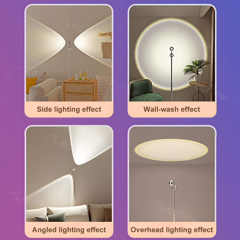 Adjustable Sunset Projector Light Double-sided LED Floor Lamp for Living Room/Bedroom Decor