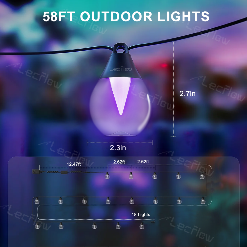 Outdoor Clear Bulb String Lights RGBICW Color Changing LED Patio Lights for Backyard/Balcony