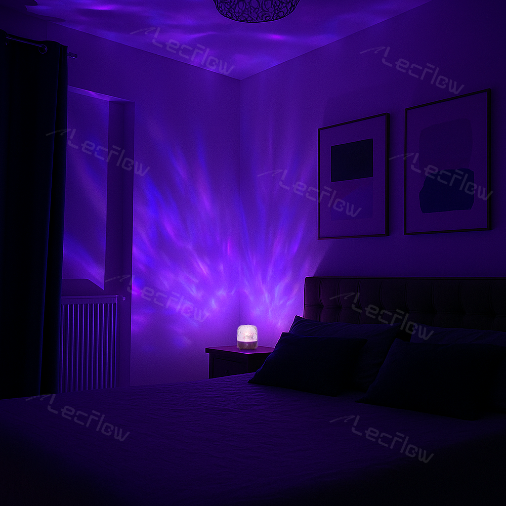 Smart Table Lamp 2-in-1 Ripple Projection Light+Night Light Bluetooth White Noise Machine with Speaker for Bedroom/Kids’ Room