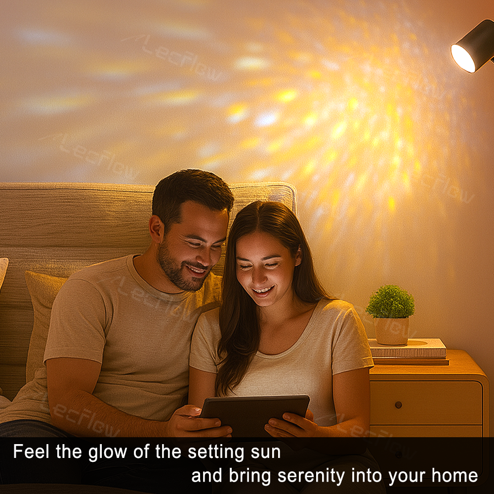 Sunset Projection Lamp Double-Sided LED Floor Light Water Ripple Effect Corner Light for Bedroom/Living Room/Dining Room
