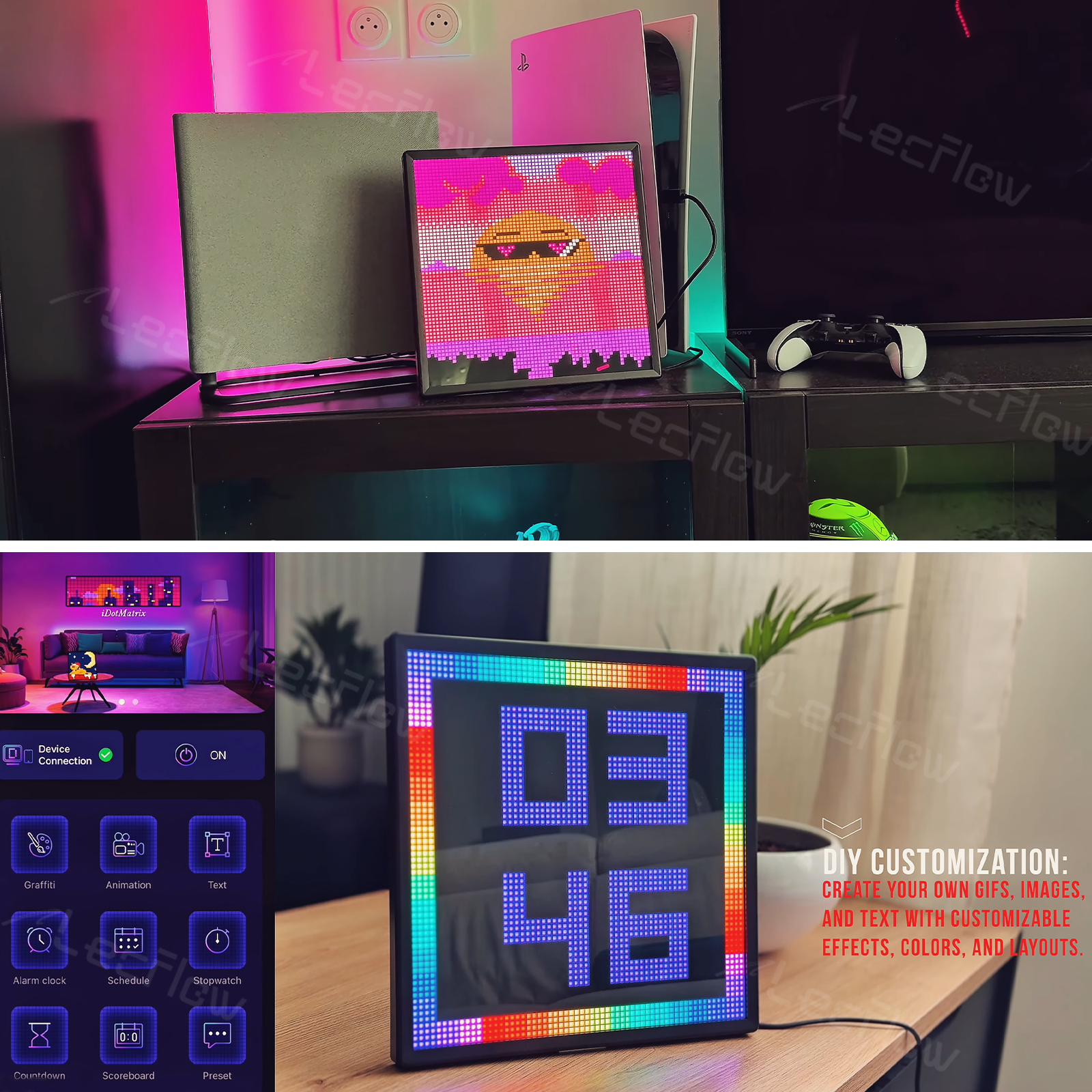 Smart Gaming Pixel Display LED Matrix Panel Custom Text Pattern & Animation Screen
