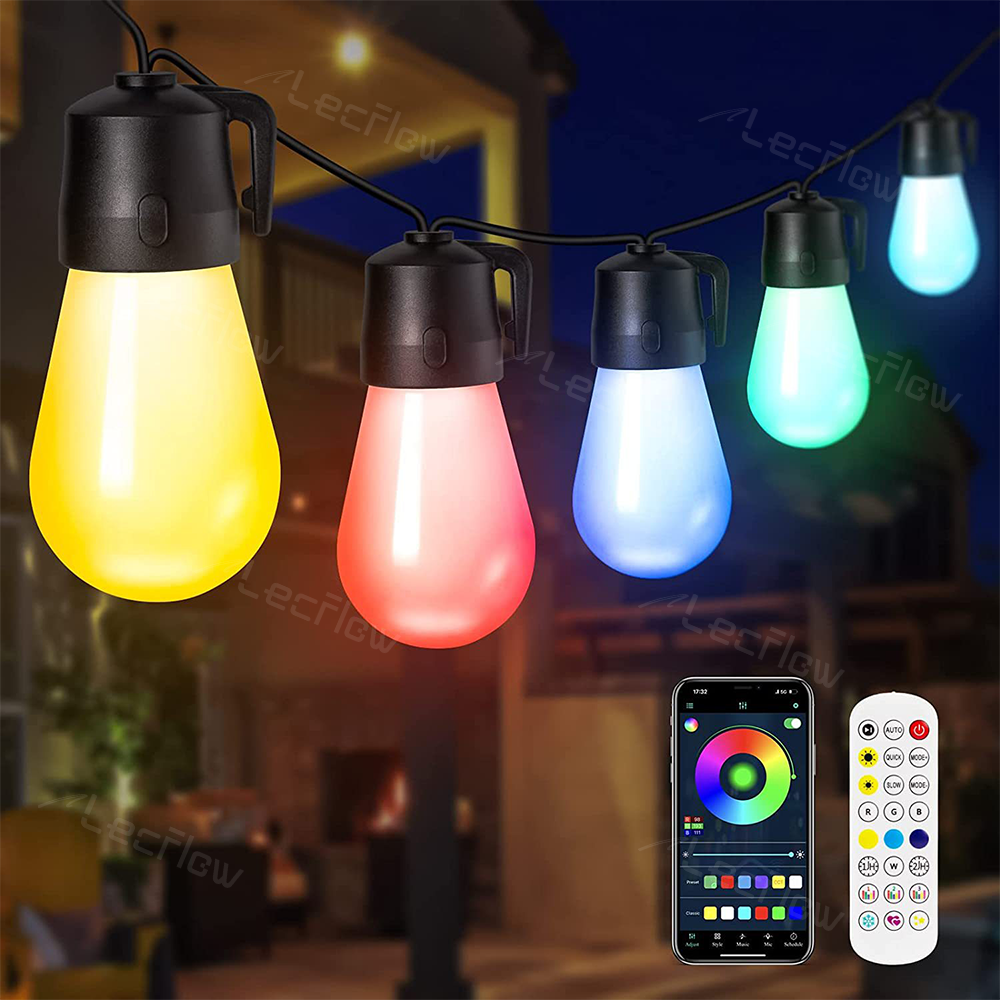 Smart LED Outdoor Bulb String Lights RGBIC Weatherproof Yard Lights