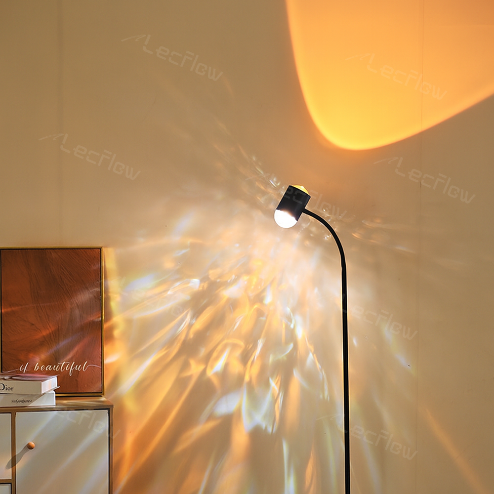 Sunset Projection Lamp Double-Sided LED Floor Light Water Ripple Effect Corner Light for Bedroom/Living Room/Dining Room