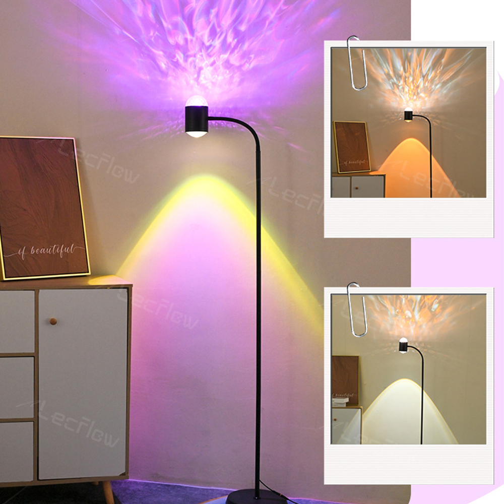 Sunset Projection Lamp Double-Sided LED Floor Light Water Ripple Effect Corner Light for Bedroom/Living Room/Dining Room
