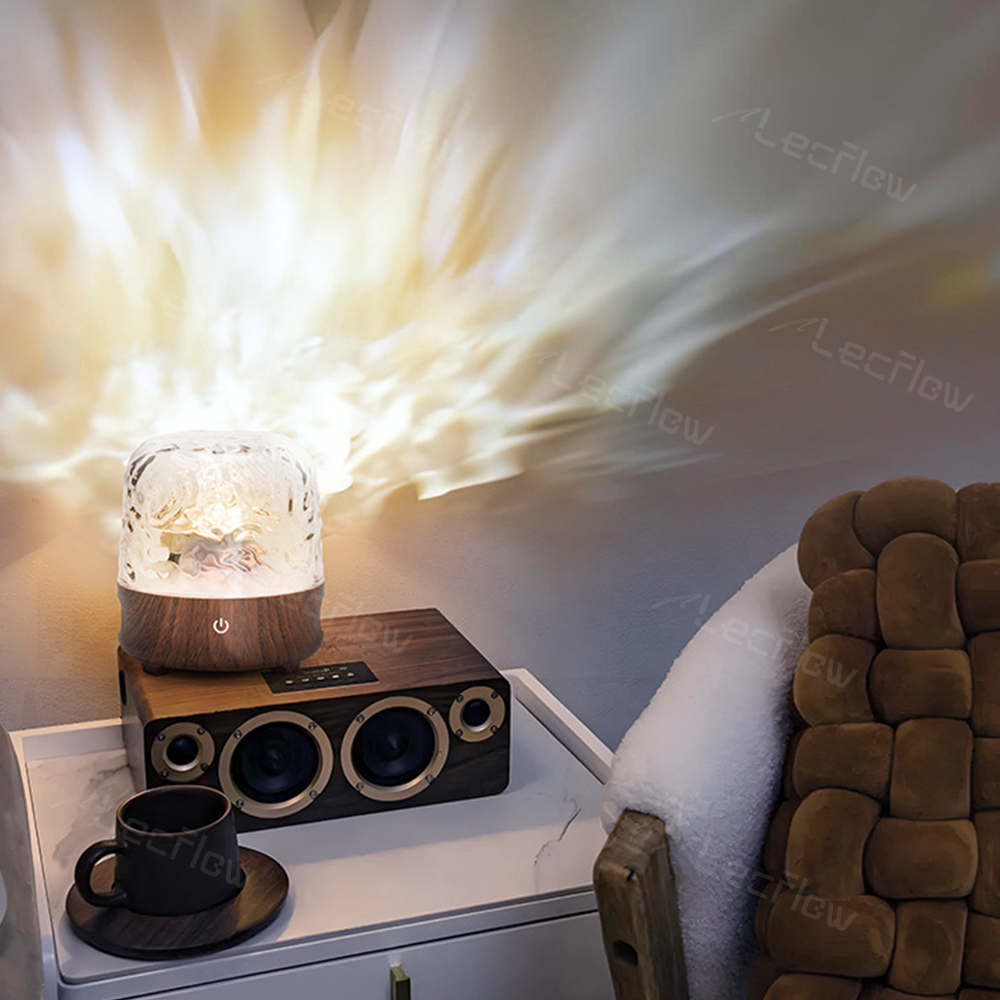 Smart Table Lamp 2-in-1 Ripple Projection Light+Night Light Bluetooth White Noise Machine with Speaker for Bedroom/Kids’ Room