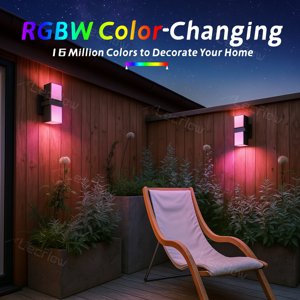 Outdoor RGBW DIY Color Wall Lights 1500LM Dual-Head Adjustable Light Fixture for Porch Garage Doorway