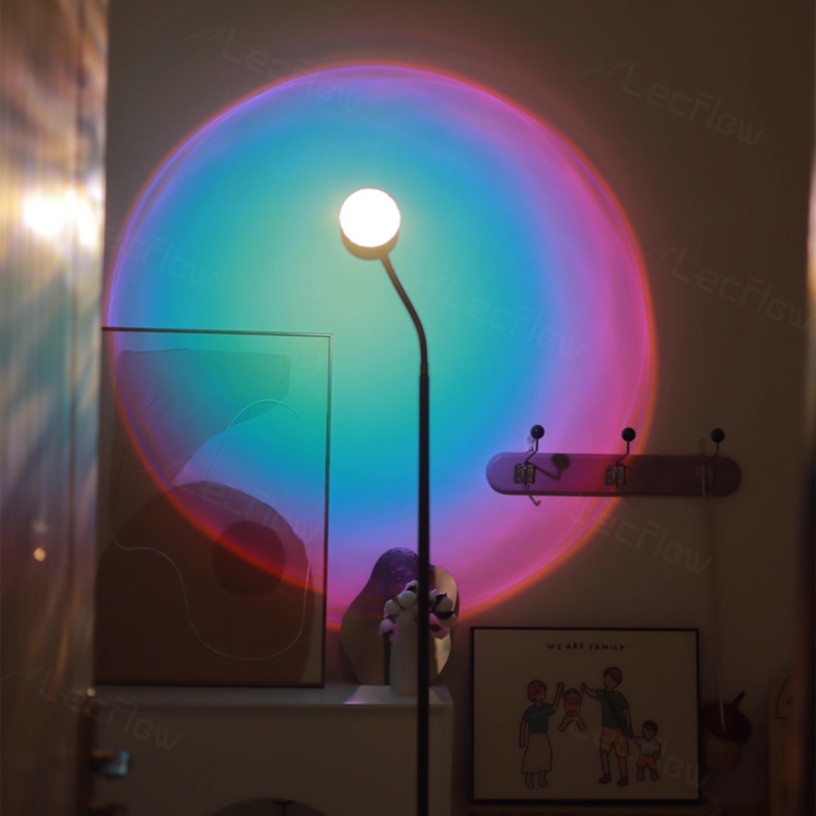 Sunset Projection Lamp Double-Sided LED Floor Light Water Ripple Effect Corner Light for Bedroom/Living Room/Dining Room
