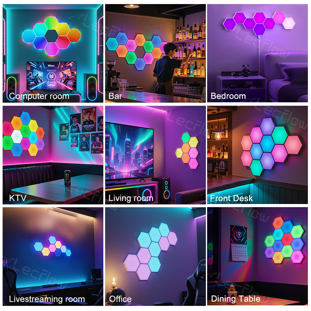 RGBIC Hexagon Light Panels LED Gaming Wall Lights DIY Geometry for Gaming Room/Living Room/Bedroom Decor