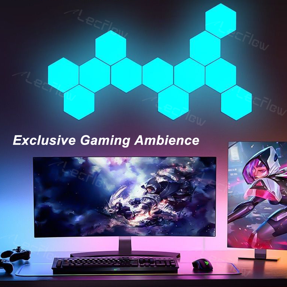 RGBIC Hexagon Light Panels LED Gaming Wall Lights DIY Geometry for Gaming Room/Living Room/Bedroom Decor