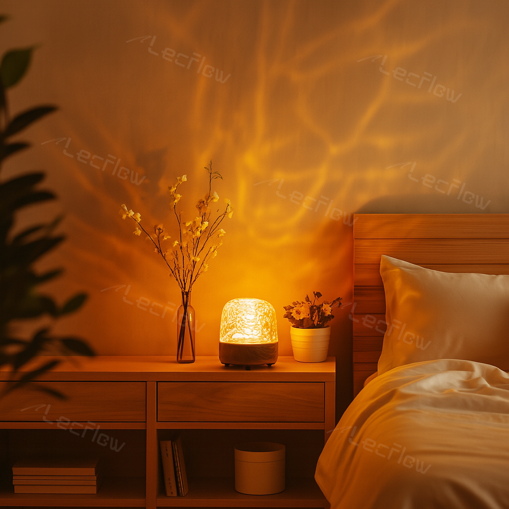 Smart Table Lamp 2-in-1 Ripple Projection Light+Night Light Bluetooth White Noise Machine with Speaker for Bedroom/Kids’ Room