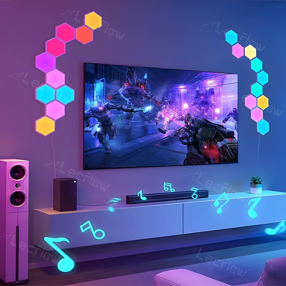 RGBIC Hexagon Light Panels LED Gaming Wall Lights DIY Geometry for Gaming Room/Living Room/Bedroom Decor