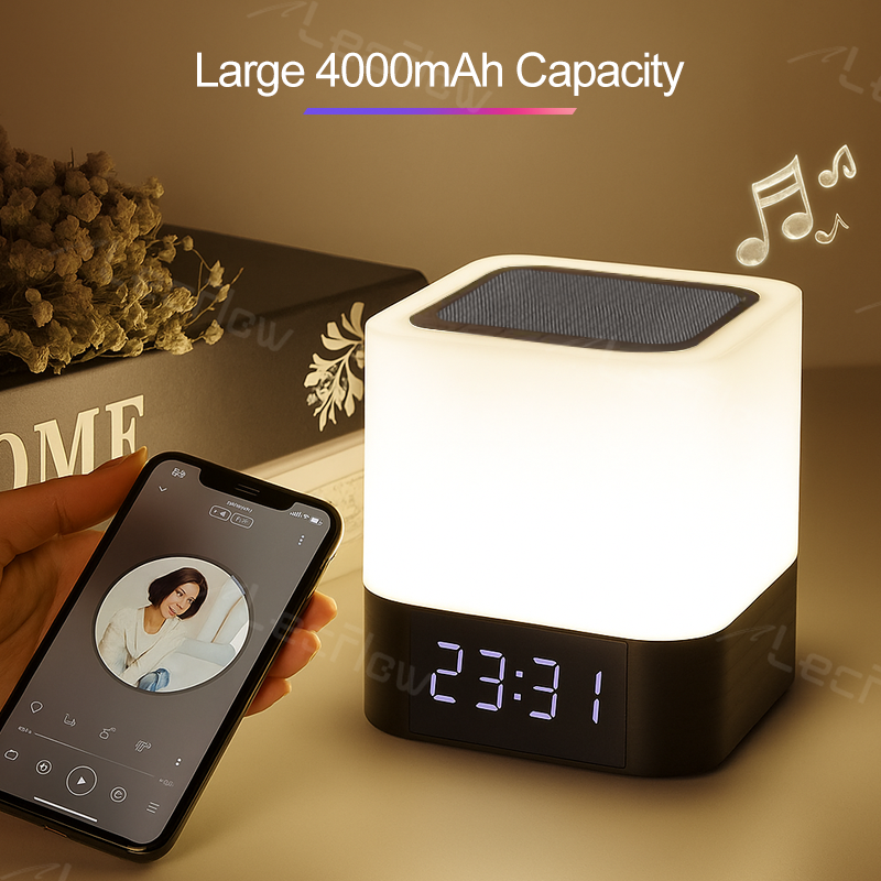 Multi-Color Night Lamp LED Alarm Clock Bedside Lights MP3 Player with Bluetooth Speaker for Bedroom/Kids’ Room