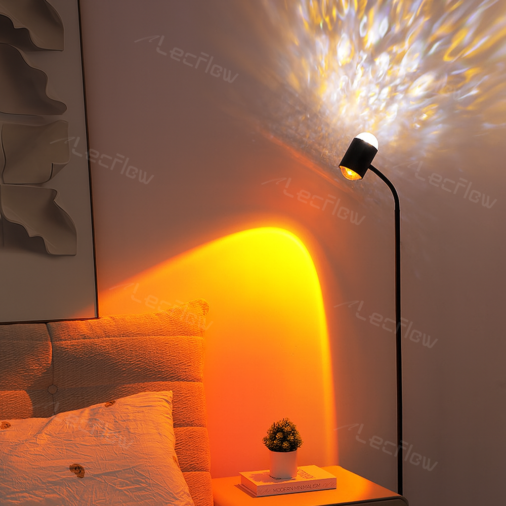 Sunset Projection Lamp Double-Sided LED Floor Light Water Ripple Effect Corner Light for Bedroom/Living Room/Dining Room