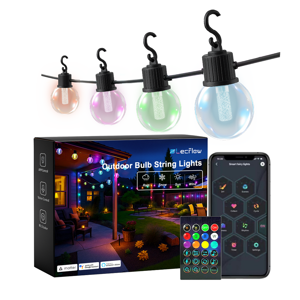 RGBIC Outdoor Bulb String Lights Smart Patio String Lights Weatherproof Garden Lights