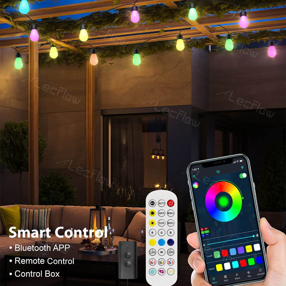 Smart LED Outdoor Bulb String Lights RGBIC Weatherproof Yard Lights