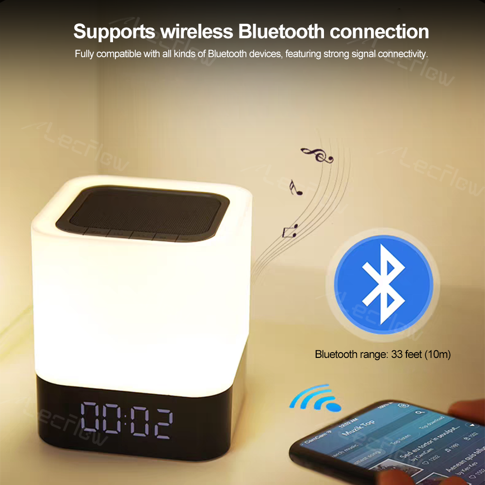 Multi-Color Night Lamp LED Alarm Clock Bedside Lights MP3 Player with Bluetooth Speaker for Bedroom/Kids’ Room