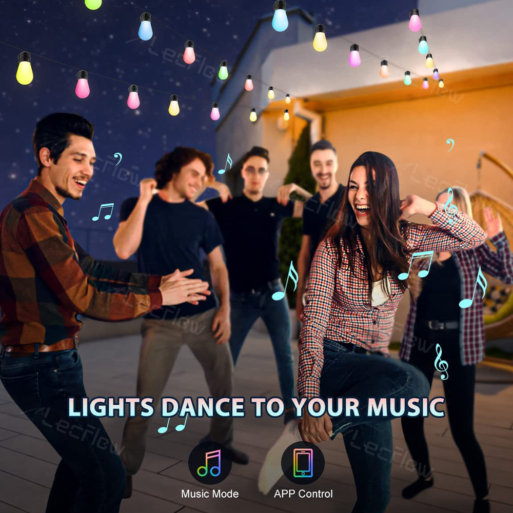 Smart LED Outdoor Bulb String Lights RGBIC Weatherproof Yard Lights