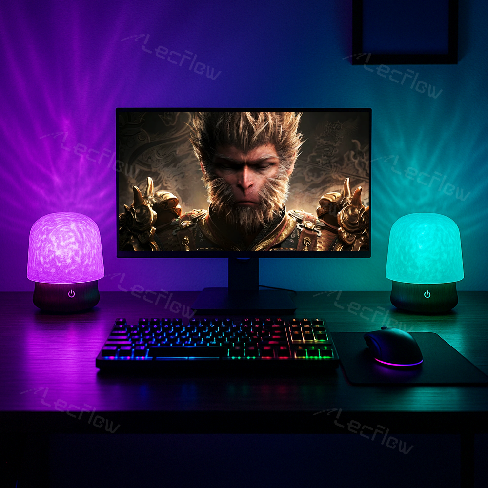 Smart Table Lamp 2-in-1 Ripple Projection Light+Night Light Bluetooth White Noise Machine with Speaker for Bedroom/Kids’ Room