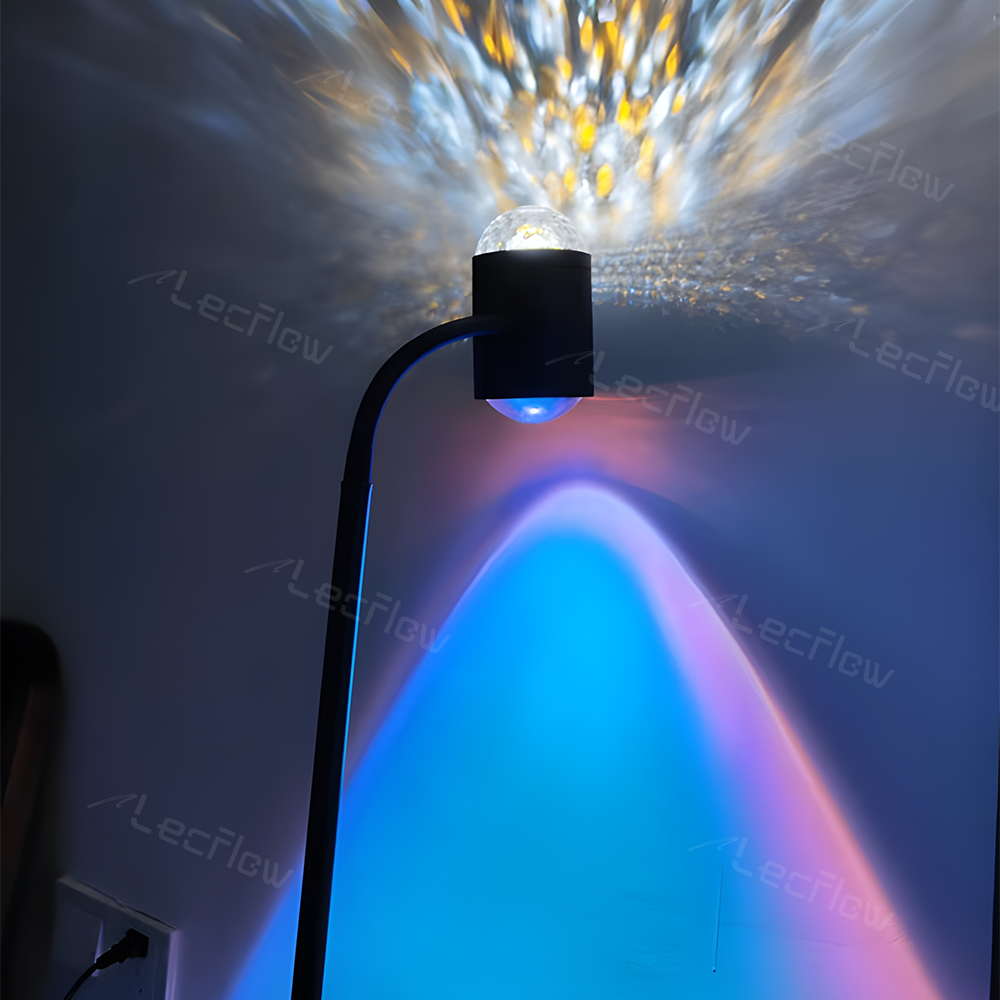 Sunset Projection Lamp Double-Sided LED Floor Light Water Ripple Effect Corner Light for Bedroom/Living Room/Dining Room