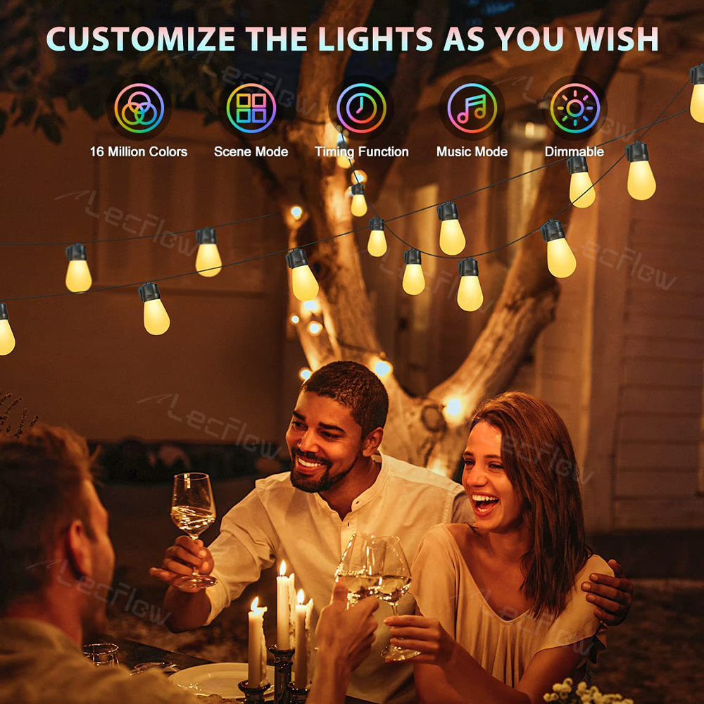 Smart LED Outdoor Bulb String Lights RGBIC Weatherproof Yard Lights