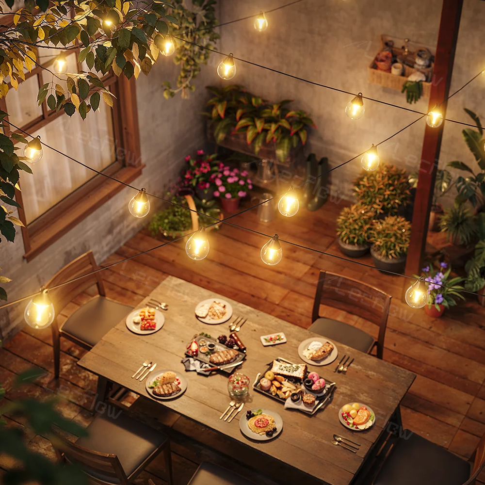 Outdoor Clear Bulb String Lights RGBICW Color Changing LED Patio Lights for Backyard/Balcony