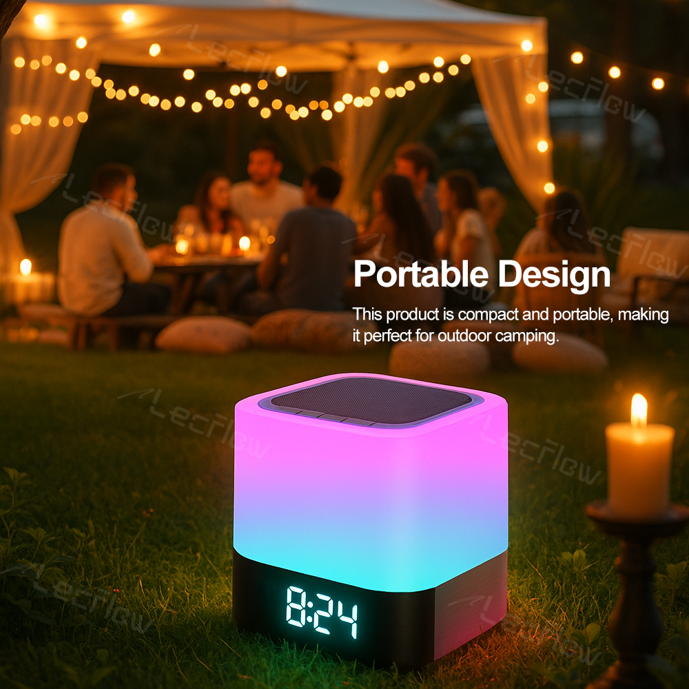 Multi-Color Night Lamp LED Alarm Clock Bedside Lights MP3 Player with Bluetooth Speaker for Bedroom/Kids’ Room