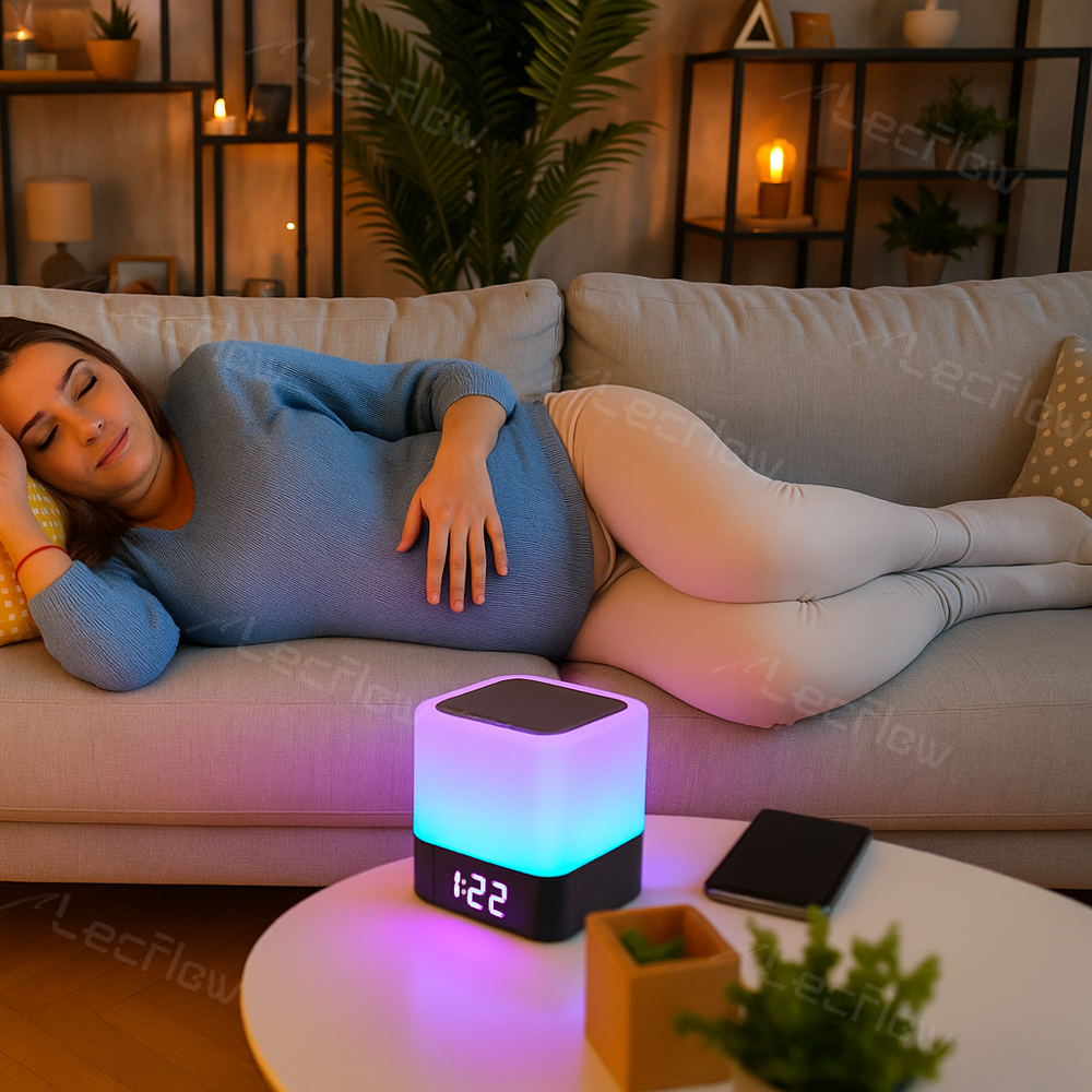 Multi-Color Night Lamp LED Alarm Clock Bedside Lights MP3 Player with Bluetooth Speaker for Bedroom/Kids’ Room