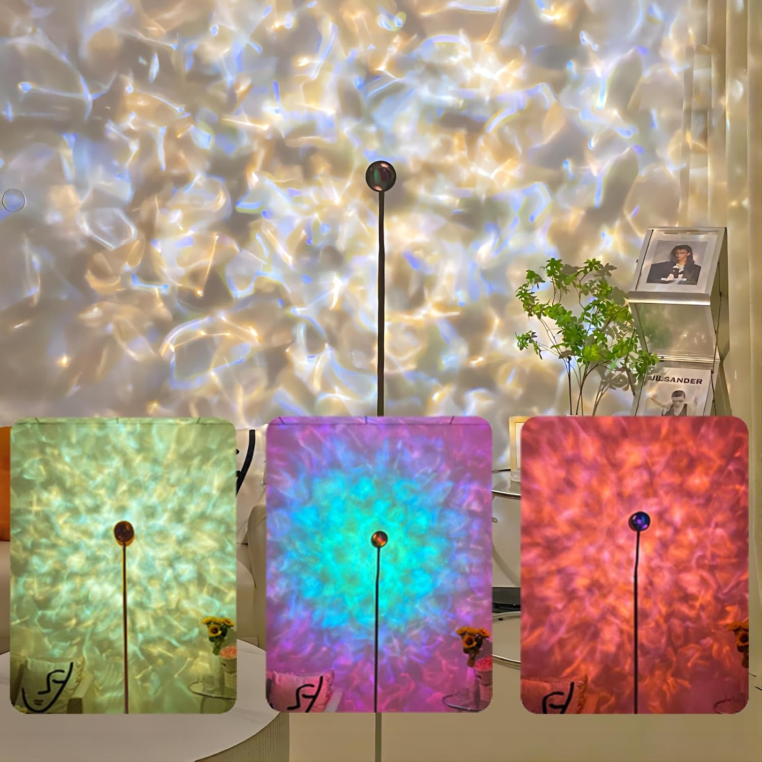 Sunset Projection Lamp Double-Sided LED Floor Light Water Ripple Effect Corner Light for Bedroom/Living Room/Dining Room