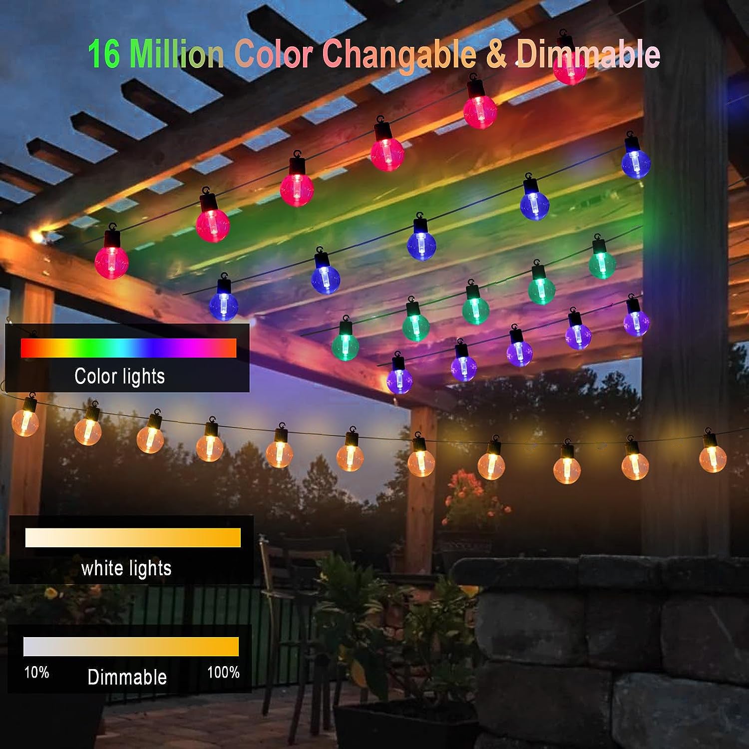 RGBIC Outdoor Bulb String Lights Smart Patio String Lights Weatherproof Garden Lights
