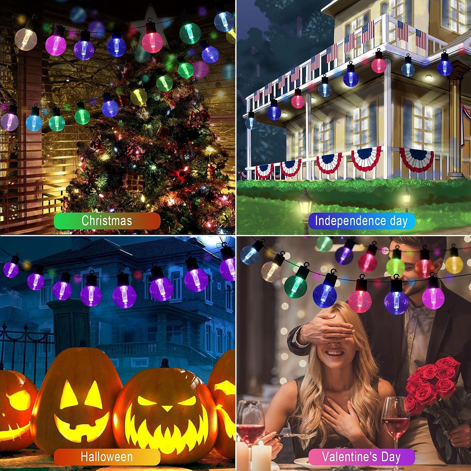 RGBIC Outdoor Bulb String Lights Smart Patio String Lights Weatherproof Garden Lights