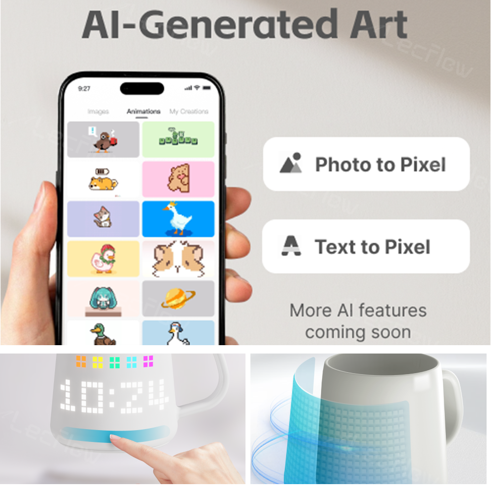Smart DIY Mug with Pixel Display AI-Enhanced Screen Cup for Customizable Patterns & Animation