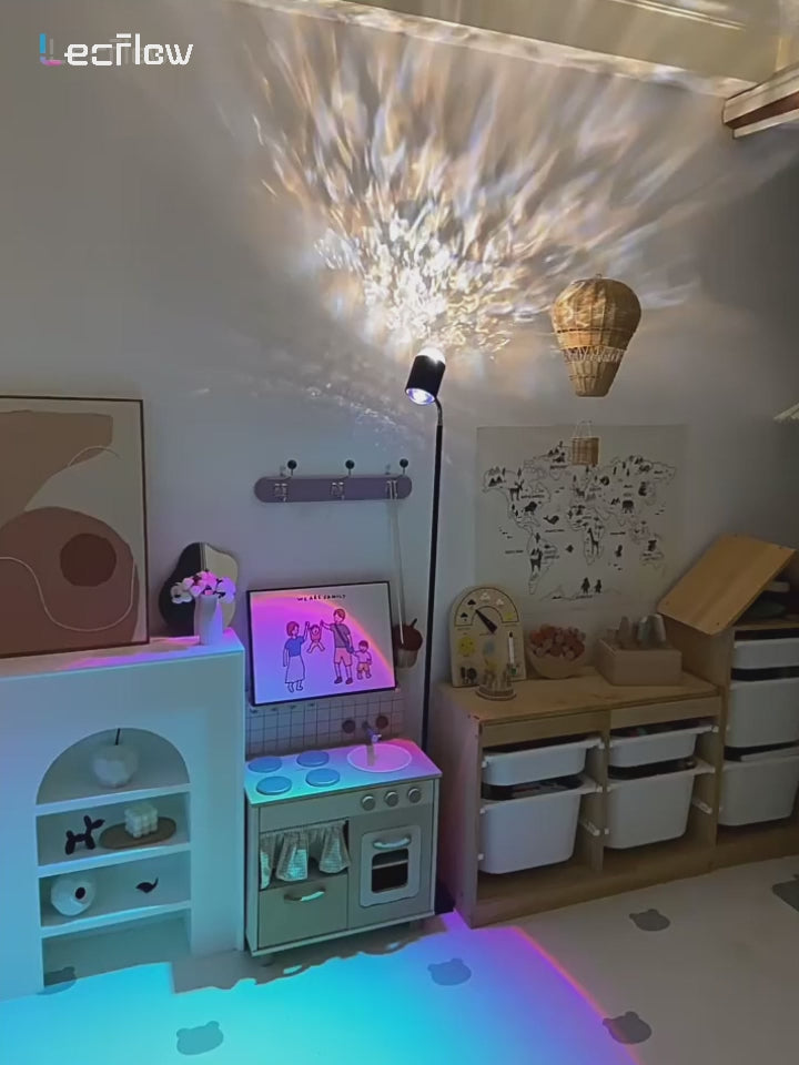 Sunset Projection Lamp Double-Sided LED Floor Light Water Ripple Effect Corner Light for Bedroom/Living Room/Dining Room