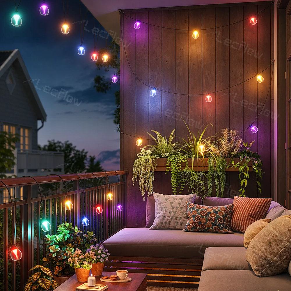Outdoor Clear Bulb String Lights RGBICW Color Changing LED Patio Lights for Backyard/Balcony