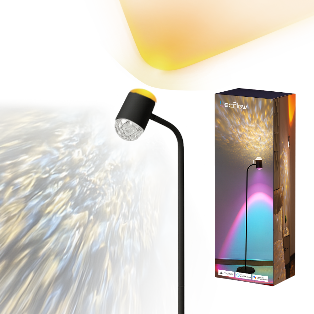 Sunset Projection Lamp Double-Sided LED Floor Light Water Ripple Effect Corner Light for Bedroom/Living Room/Dining Room