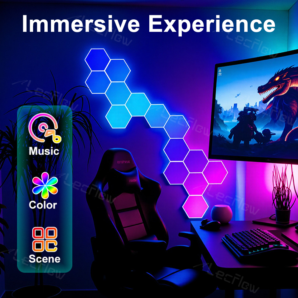 RGBIC Hexagon Light Panels LED Gaming Wall Lights DIY Geometry for Gaming Room/Living Room/Bedroom Decor