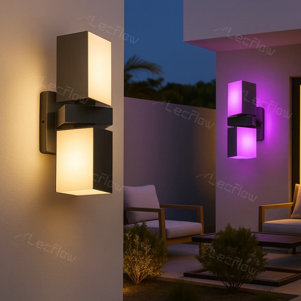 Outdoor RGBW DIY Color Wall Lights 1500LM Dual-Head Adjustable Light Fixture for Porch Garage Doorway