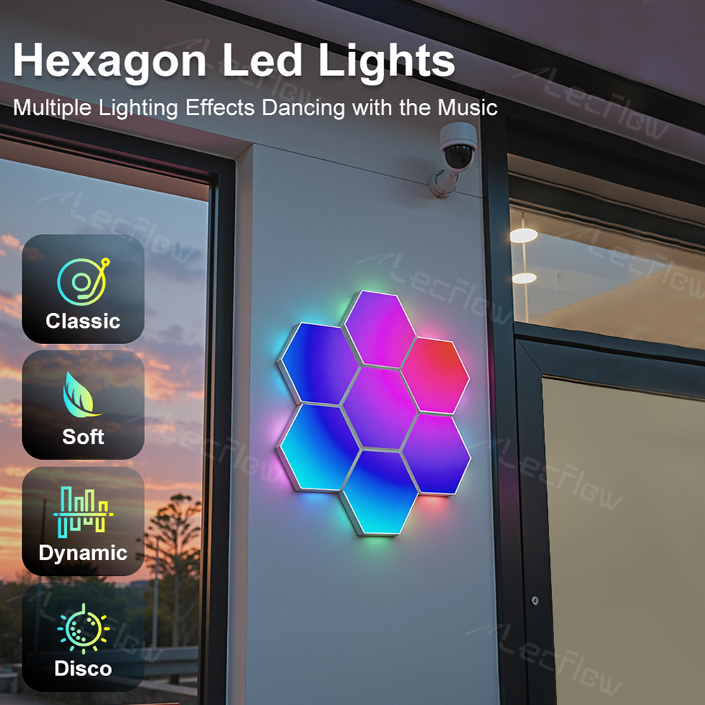 RGBIC Hexagon Light Panels LED Gaming Wall Lights DIY Geometry for Gaming Room/Living Room/Bedroom Decor