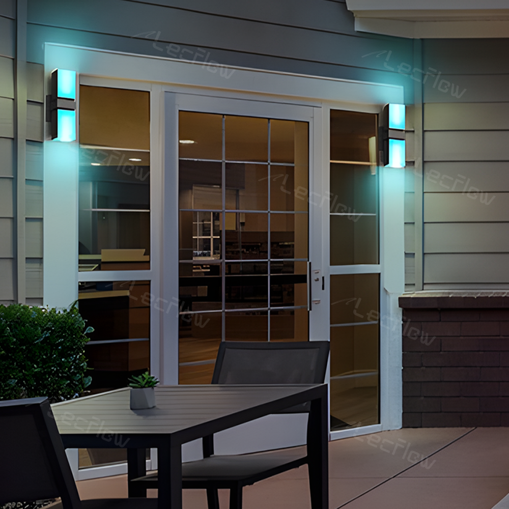 Outdoor RGBW DIY Color Wall Lights 1500LM Dual-Head Adjustable Light Fixture for Porch Garage Doorway