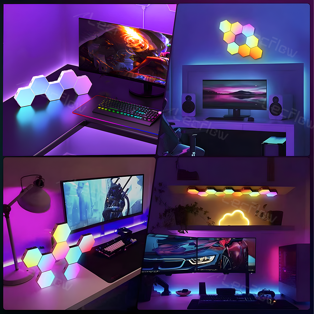 RGBIC Hexagon Light Panels LED Gaming Wall Lights DIY Geometry for Gaming Room/Living Room/Bedroom Decor