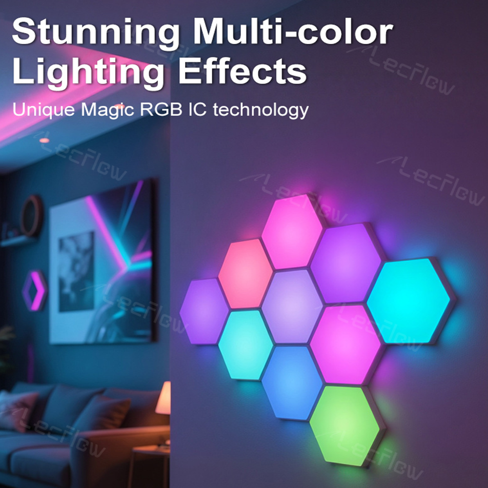 RGBIC Hexagon Light Panels LED Gaming Wall Lights DIY Geometry for Gaming Room/Living Room/Bedroom Decor