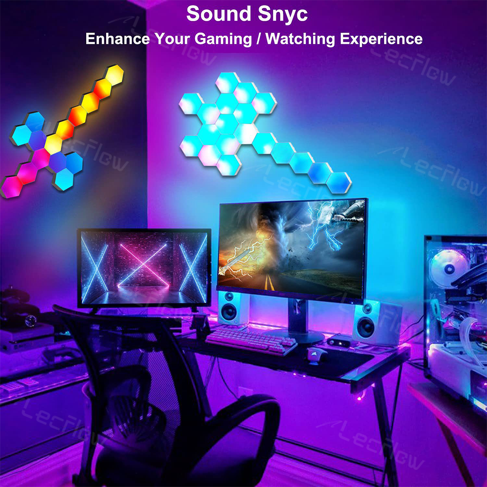 RGBIC Hexagon Light Panels LED Gaming Wall Lights DIY Geometry for Gaming Room/Living Room/Bedroom Decor