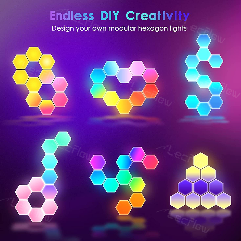 RGBIC Hexagon Light Panels LED Gaming Wall Lights DIY Geometry for Gaming Room/Living Room/Bedroom Decor