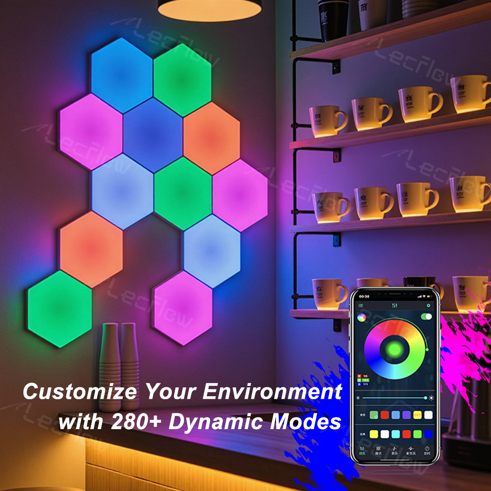 RGBIC Hexagon Light Panels LED Gaming Wall Lights DIY Geometry for Gaming Room/Living Room/Bedroom Decor